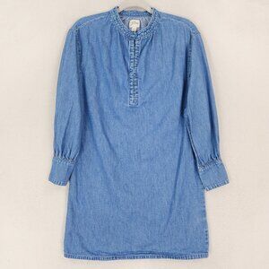 J Crew Dress Womens XXS Blue Denim Shift Long Sleeve Cotton Jean Indigo Popover